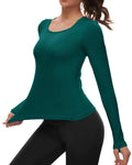 Long Sleeve Workout Shirts for Women Seamless Square Neck Athletic Tops Slim Fitted